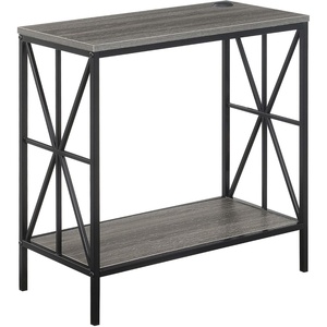 image:imageConvenience Concepts Tucson Starburst Chairside End Table with Charging Station and Shelf Weathered GrayBlackWeathered GrayBlack