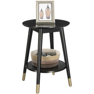 image:imageConvenience Concepts Wilson Mid Century Round End Table with Bottom Shelf White 1775 in x 1775 in x 24 in D x W x HBlack