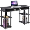image:imageConvenience Concepts Designs2Go No Tools Desk Home Office Desk with Shelves Corner Shelf Vanity Desk Computer Desk Nail Table for Nail Tech  4725 L x 1575 W x 30 H EspressoCharcoal GrayBlack