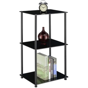 image:imageConvenience Concepts Designs2Go Classic Glass 3Tier Bookshelf 28  Modern Media Stainless Steel Bookcase for Living Room Display Storage Shelves for Family Room Bathroom Office BlackBlackBlack Glass