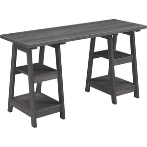 image:imageConvenience Concepts Designs2Go Double Trestle Desk with Shelves EspressoCharcoal Gray