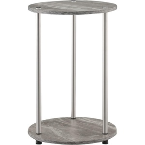 image:imageConvenience Concepts Designs2Go No Tools 2Tier Round End Table Faux White MarbleChromeFaux Gray Marble  Chrome