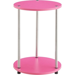 image:imageConvenience Concepts Designs2Go No Tools 2Tier Round End Table Faux White MarbleChromePinkChrome