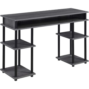 image:imageConvenience Concepts Designs2Go No Tools Desk Home Office Desk with Shelves Corner Shelf Vanity Desk Computer Desk Nail Table for Nail Tech  4725 L x 1575 W x 30 H EspressoCharcoal GrayBlack
