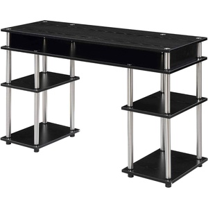 image:imageConvenience Concepts Designs2Go No Tools Desk Home Office Desk with Shelves Corner Shelf Vanity Desk Computer Desk Nail Table for Nail Tech  4725 L x 1575 W x 30 H EspressoBlack