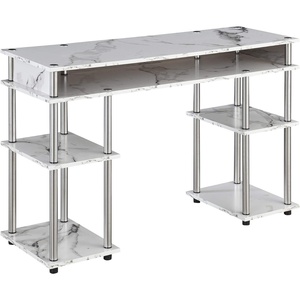 image:imageConvenience Concepts Designs2Go No Tools Desk Home Office Desk with Shelves Corner Shelf Vanity Desk Computer Desk Nail Table for Nail Tech  4725 L x 1575 W x 30 H EspressoWhite Faux Marble