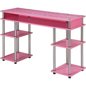 image:imageConvenience Concepts Designs2Go No Tools Desk Home Office Desk with Shelves Corner Shelf Vanity Desk Computer Desk Nail Table for Nail Tech  4725 L x 1575 W x 30 H EspressoPink