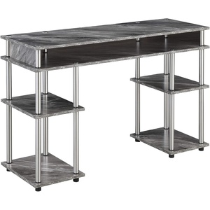 image:imageConvenience Concepts Designs2Go No Tools Desk Home Office Desk with Shelves Corner Shelf Vanity Desk Computer Desk Nail Table for Nail Tech  4725 L x 1575 W x 30 H EspressoGray Faux Marble