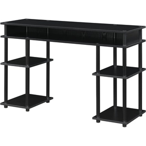 image:imageConvenience Concepts Designs2Go No Tools Desk Home Office Desk with Shelves Corner Shelf Vanity Desk Computer Desk Nail Table for Nail Tech  4725 L x 1575 W x 30 H EspressoBlackBlack