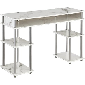 image:imageConvenience Concepts Designs2Go No Tools Student Desk 4725  Contemporary Office Dorm Room Desk and Vanity with Storage Shelves White Faux Marble IIChrome
