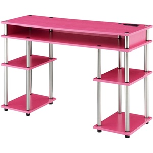 image:imageConvenience Concepts Designs2Go No Tools Student Desk with Charging Station and Shelves GrayPink