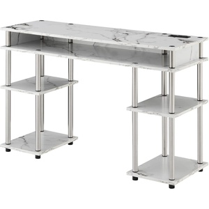 image:imageConvenience Concepts Designs2Go No Tools Student Desk with Charging Station and Shelves GrayWhite Marble