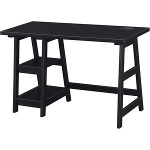 image:imageConvenience Concepts Designs2Go Trestle Desk with Charging Station and Shelves Charcoal GrayBlack