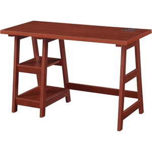 image:imageConvenience Concepts Designs2Go Trestle Desk with Charging Station and Shelves Charcoal GrayCherry
