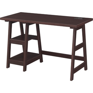image:imageConvenience Concepts Designs2Go Trestle Desk with Charging Station and Shelves Charcoal GrayEspresso