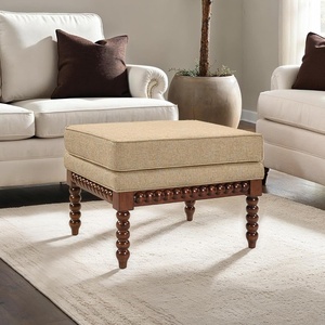 image:imageConvenience Concepts Designs4Comfort Elizabeth Ottoman 265  Transitional Upholstered Footrest Coffee Table amp Seat with Solid Spindle Wood Legs for Classic Living Room Bedroom Tan Fabric