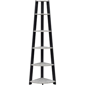image:imageConvenience Concepts Newport 5 Tier Corner Bookcase Weathered GrayFaux Cement  Black