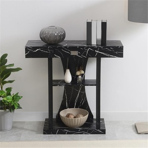 image:imageConvenience Concepts Newport Harri Console Table 36  Modern Sofa Table with Storage Shelves One Drawer Narrow Entryway Hall Table for Living Room BarnwoodBlackBlack Faux Marble