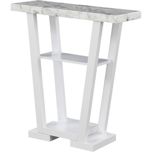 image:imageConvenience Concepts Newport V Console Table 315  Modern Sofa Table with Storage Shelves Narrow Entryway Hall Table for Living Room Display Accent Table Weathered GrayFaux White MarbleWhite