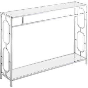 image:imageConvenience Concepts Omega Chrome Console Table 42  Contemporary Modern Sofa Table with Storage Shelf Narrow Entryway Hall Table for Living Room Bedroom Bathroom GlassChrome