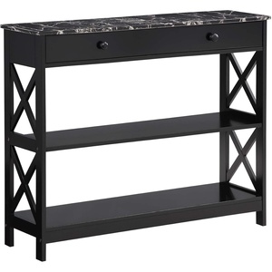 image:imageConvenience Concepts Oxford 1Drawer Console Table 395  Farmhouse Sofa Display with Storage Shelf For Living Family amp Dining Room Modern Entryway Hall Table for Kitchen Bedroom Sea Foam BlueBlack Faux MarbleBlack