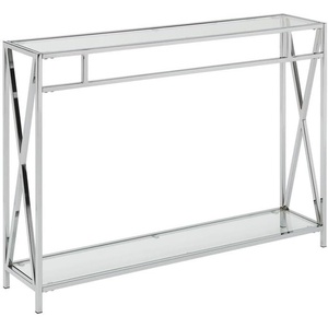 image:imageConvenience Concepts Oxford Chrome Console Table 42  Contemporary Modern Sofa Table with Storage Shelf Narrow Entryway Hall Table for Living Room Bedroom Bathroom GlassChrome