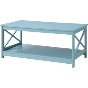 image:imageConvenience Concepts Oxford Coffee Table with Shelf White Faux MarbleBlackSea Foam Blue