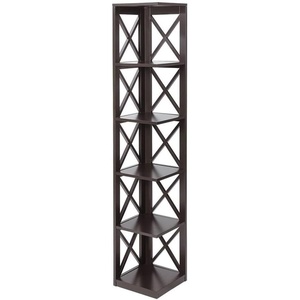 image:imageConvenience Concepts Oxford Corner Bookcase 12  5Tier Slim Farmhouse Bookcase for Modern Living amp Family Room Media Storage Organizer for Home Office Library Tall Shelving Unit Sea Foam BlueEspresso