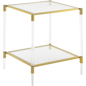image:imageConvenience Concepts Royal Crest Acrylic Glass Square End Table 2025  Modern 2Tier Tempered Glass Living Room Side Table with Storage Shelf Gold Chrome Frame Table with Acrylic Legs Glass Gold