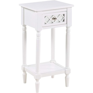 image:imageConvenience Concepts French Country Khloe Deluxe 1 Drawer Accent End Table 14  Traditional Farmhouse Side Table with Mirrored Storage Drawer and Shelf for Living Room BlackWhite