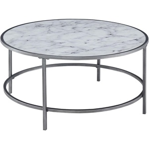 image:imageConvenience Concepts Gold Coast Faux Marble Round Coffee Table White Faux Marble  Silver FrameWhite Faux MarbleSilver Frame