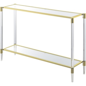 image:imageConvenience Concepts Royal Crest Acrylic Glass Console Table 4425  Modern 2Tier Tempered Glass Hall Table with Storage Shelf Gold Chrome Frame with Acrylic Legs for Entryway Hallway Glass Gold