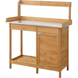 image:imageConvenience Concepts Deluxe 1 Drawer Potting Bench with Storage Cabinet and Shelves Light OakLight Oak