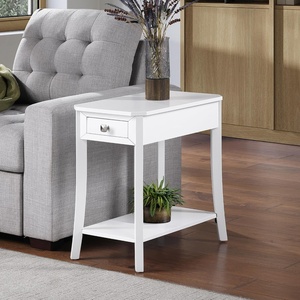 image:imageConvenience Concepts Designs2Go Ensenada Chairside End Table 2375  Transitional Narrow Side Accent with Storage Drawer amp Shelf for Modern Living or Family Room Bedroom Nightstand BlackWhite