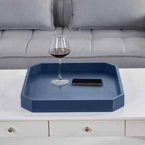 image:imageConvenience Concepts Palm Beach Geometric Serving Tray 1675 Modern Living Room Decorative Wood Platter with Handles for Ottoman Coffee Table Kitchen Counter or Bathroom Organization TerracottaCobalt Blue