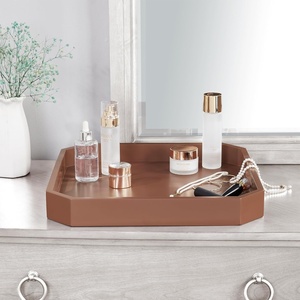 image:imageConvenience Concepts Palm Beach Geometric Serving Tray 1675 Modern Living Room Decorative Wood Platter with Handles for Ottoman Coffee Table Kitchen Counter or Bathroom Organization TerracottaTerracotta