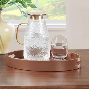 image:imageConvenience Concepts Palm Beach Oval Serving Tray 165 Modern Living Room Decorative Wood Platter with Handles for Ottoman Coffee Table Kitchen Counter or Bathroom Organization Dark Green SageTerracotta