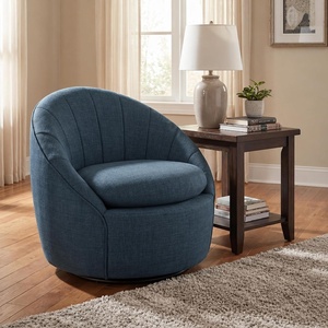 image:imageConvenience Concepts Take a Seat Ben Swivel Accent Armchair 2975  Modern Upholstered 360 Degree Rotating Barrel Chair with Curved Back amp Soft Cushion for Living Room amp Office Dark Blue FabricDark Blue Fabric