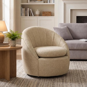 image:imageConvenience Concepts Take a Seat Ben Swivel Accent Armchair 2975  Modern Upholstered 360 Degree Rotating Barrel Chair with Curved Back amp Soft Cushion for Living Room amp Office Dark Blue FabricTan Fabric