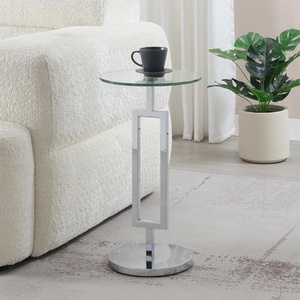 image:imageConvenience Concepts Town Square Chrome Glass Drinks End Table 12  Round Cocktail Side Accent for Modern Living amp Family Room Geometric Metal Plant Stand Display Pedestal