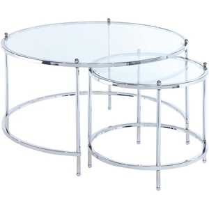 image:imageConvenience Concepts Royal Crest Nesting Round Coffee Table Clear Glass  Chrome Frame