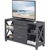 image:imageConvenience Concepts Oxford Deluxe 2 Drawer TV Stand with Shelves for TVs up to 55 Inches BlackWeathered Gray