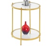 image:imageConvenience Concepts Royal Crest Glass Round End Table 18  2 Tier Modern Contemporary Side Accent with Storage Shelf for Living or Family Room BlackGlassGold