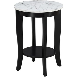 image:imageConvenience Concepts American Heritage Round End Table with Shelf MahoganyWhite Faux Marble TopBlack