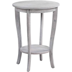 image:imageConvenience Concepts American Heritage Round End Table with Shelf MahoganyWirebrush Light Gray
