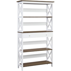 image:imageConvenience Concepts Oxford 5 Tier Bookcase with Drawer White1175D x 315W x 5975HDriftwood  White