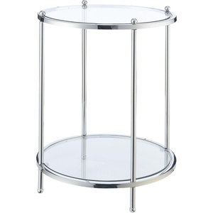 image:imageConvenience Concepts Royal Crest Glass Round End Table 18  2 Tier Modern Contemporary Side Accent with Storage Shelf for Living or Family Room BlackGlassChrome