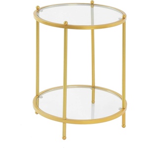 image:imageConvenience Concepts Royal Crest Glass Round End Table 18  2 Tier Modern Contemporary Side Accent with Storage Shelf for Living or Family Room BlackGlassGold
