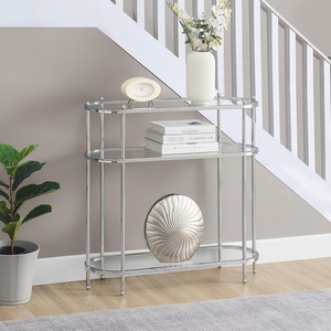 image:imageConvenience Concepts Royal Crest Glass Oval Entryway Table 315  Modern 3Tier Hall Table with Storage Shelves Contemporary Sofa Table for Living Room Console Table for Family Room GlassChrome